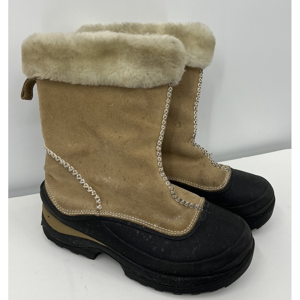 Lands' End Women's Pull On Suede Faux Fur Lined Boots Size 7 Waterproof